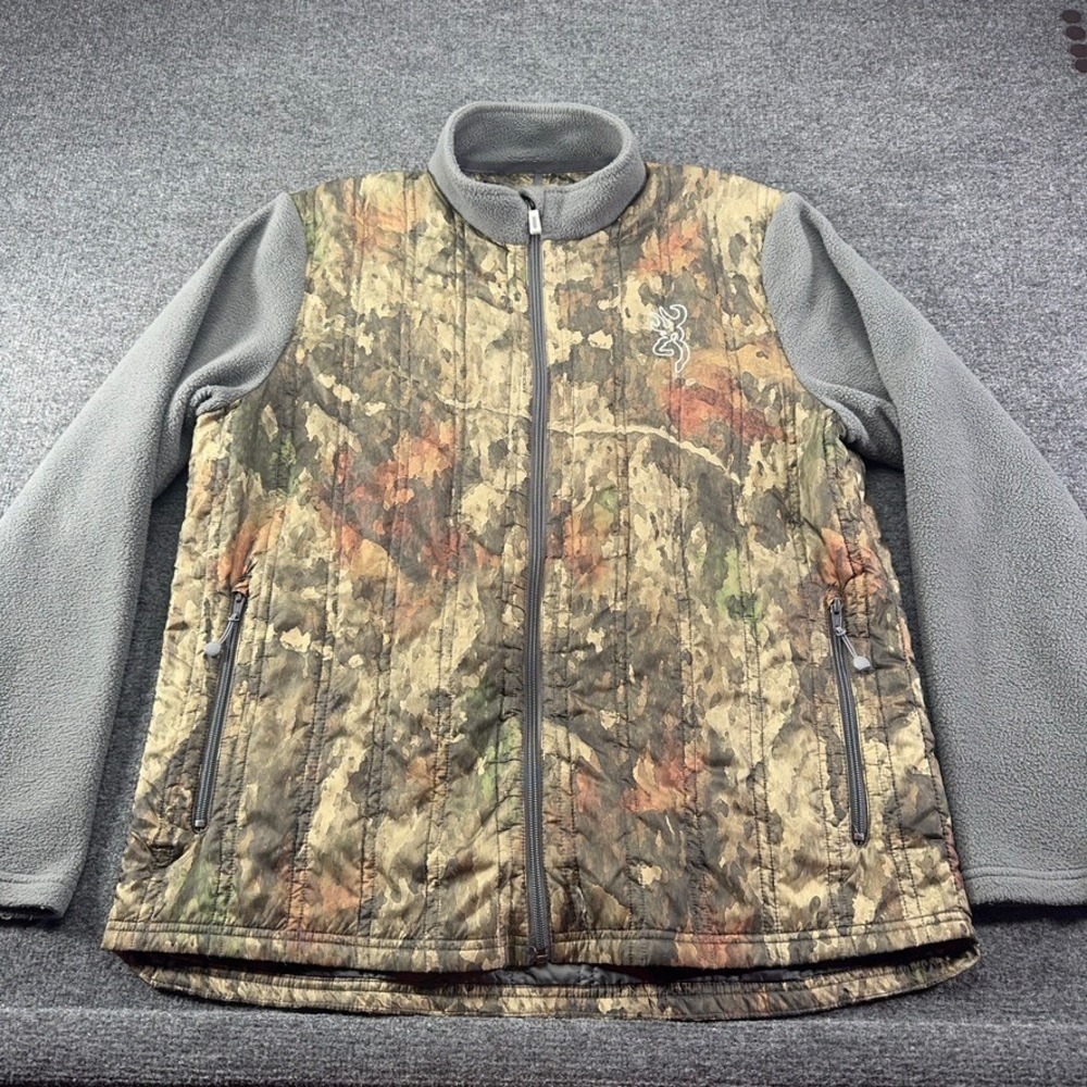 Browning Mens A-TACS Camo Hybrid Fleece Quilted Jacket Large Grey Hunting Zip